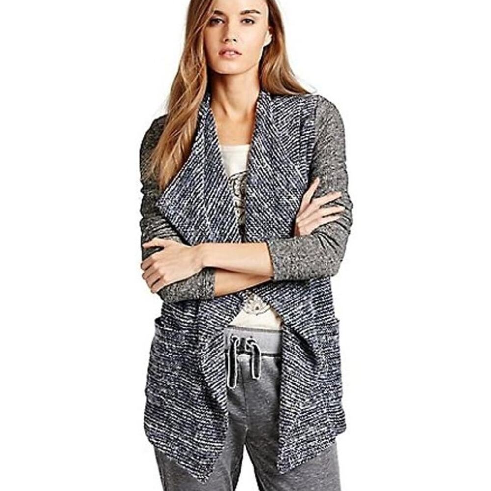 Lucky Brand Blue Gray Long Sleeve Wool Blend Open Front Knit Cardigan Sweater